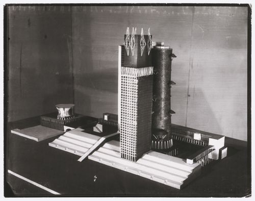 Photograph of a model for the Narkomtiazhprom (People's Commissariat of Heavy Industry) Building, Moscow