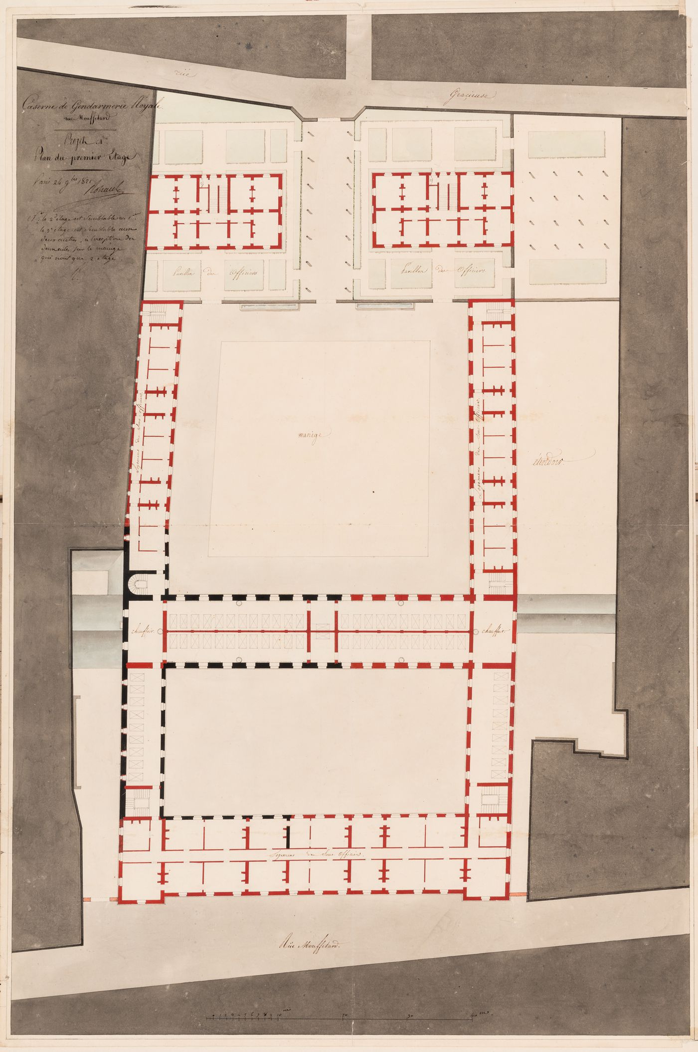 Project for the caserne de la Gendarmerie royale, rue Mouffetard: First floor plan