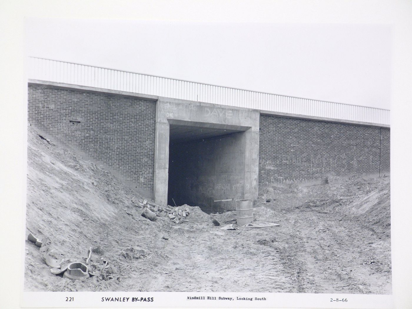 View of Windmill Hill subway, looking south, during construction of the Swanley Bypass, England