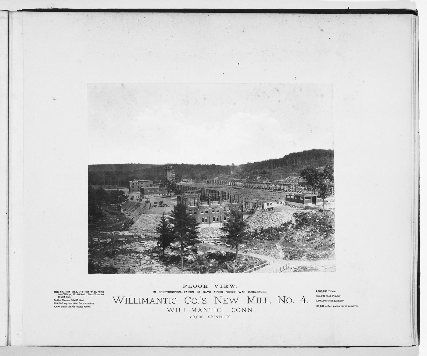 Floor view of construction of the Willimantic Company’s new mill, no. 4, town of Willimantic, now Windham, Connecticut, United States