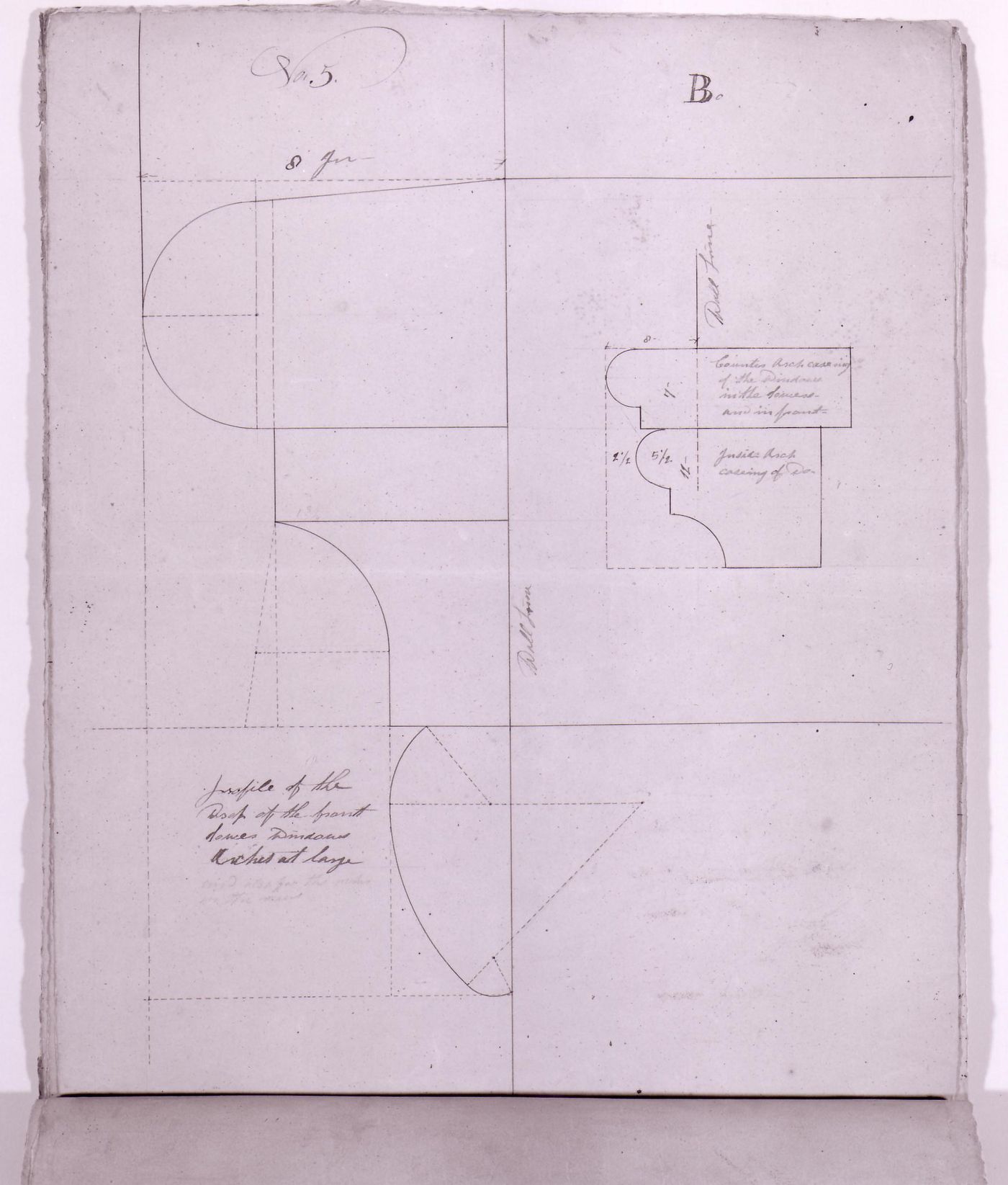 Sections for decorative masonry drop details for the tower windows for Notre-Dame de Montréal