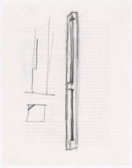 Sketch section, sketch plan [?] and sketch elevation for the E columns for the E,D,E,N, Pavilion, Rheinfelden, Switzerland