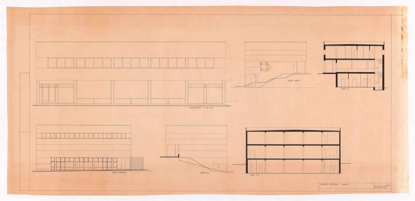 Elevations and sections for Cooperativa Unicoope Domus/Pasteleira, Porto, Portugal