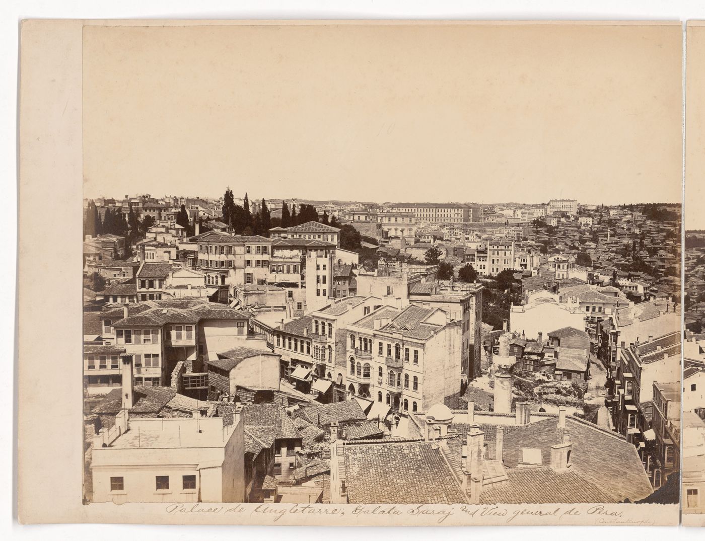 Partial view of Constantinople showing Pera (now Beyoglu) with Galatasaray Mekteb-i Sultânisi (also known as Lycée Impérial Ottoman de Galata-Serai; now Galatasaray Lisesi) in the background, from the Galata Tower, Ottoman Empire (now in Turkey)