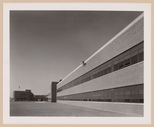 View of the south façade of the Engineering Building with the Administration Building on the left, Ford Motor Company Willow Run Bomber Assembly Plant, Willow Run, Michigan