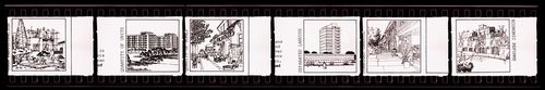 Negative strip of illustrations for the publication "Housing a Billion: Urban Upgrading: Design Ideals for Rural China" publication