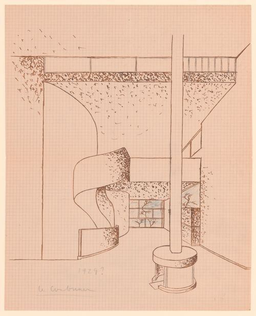 Copy after Le Corbusier, interior perspective view of the living and dining rooms of the Maison Caneel, also known as Maisonde M.X.