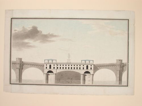 Side elevation of a bridge with an equestrian statue