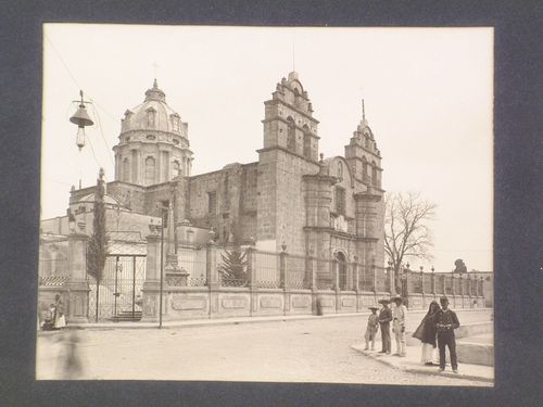 View of the Church of the Santuario de Nuestra Señora de Guadalupe with people in the foreground, Guadalajara, Mexico