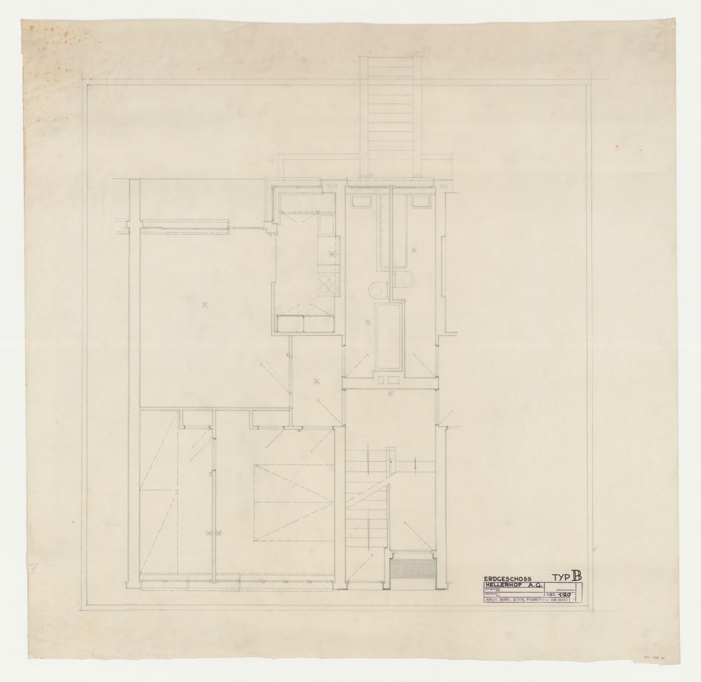 Ground floor plan for a type B housing unit, Hellerhof Housing Estate, Frankfurt am Main, Germany