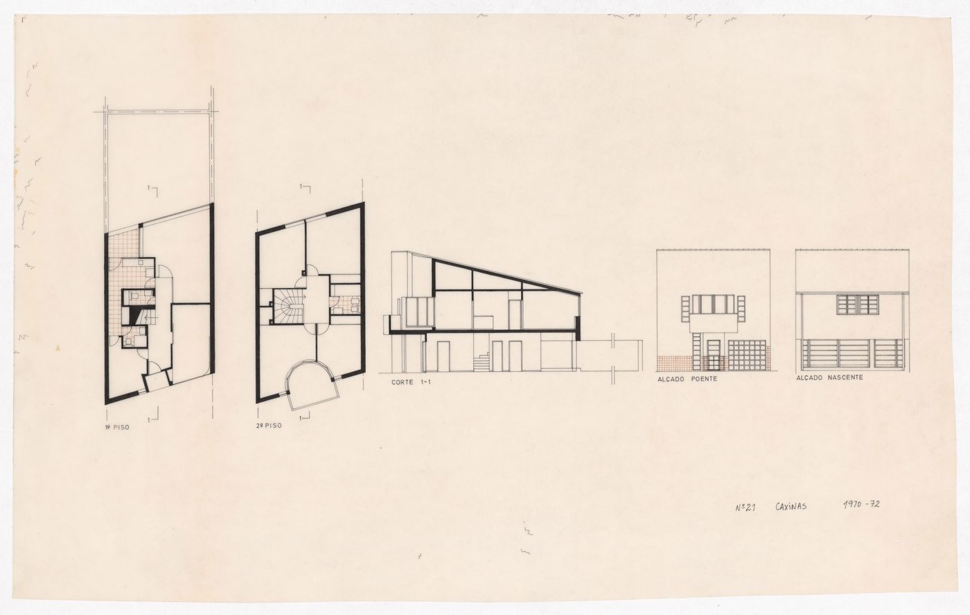 Plans, sections, and elevations for Conjunto Habitacional em Caxinas, Vila Cova - Vila do Conde, Portugal