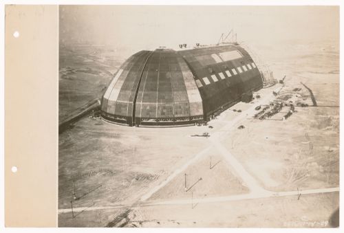 Aerial view of the Goodyear-Zeppelin airship factory and dock in Akron, Ohio, United States