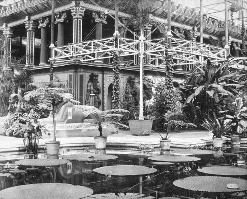 View of front of Nineveh Court, showing Victoria Regia water lily, Crystal Palace, London, England