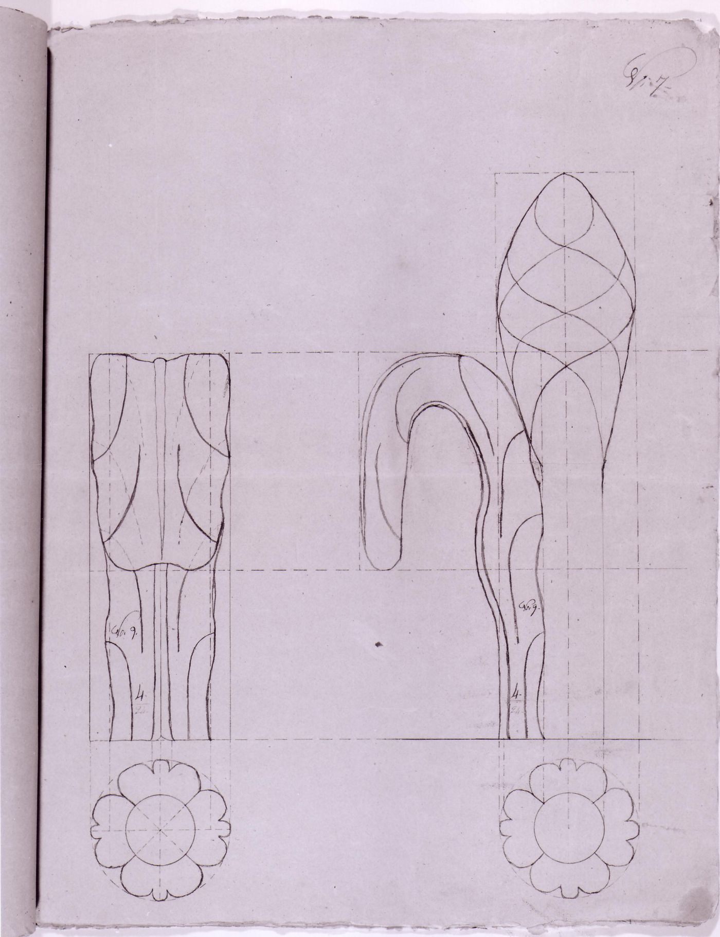 Plans and elevations for a decorative details for the high altar for Notre-Dame de Montréal