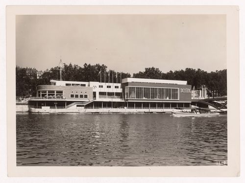 View of the Pavillon du Yachting à voile with the Seine in the foreground, 1937 Exposition internationale, Paris, France