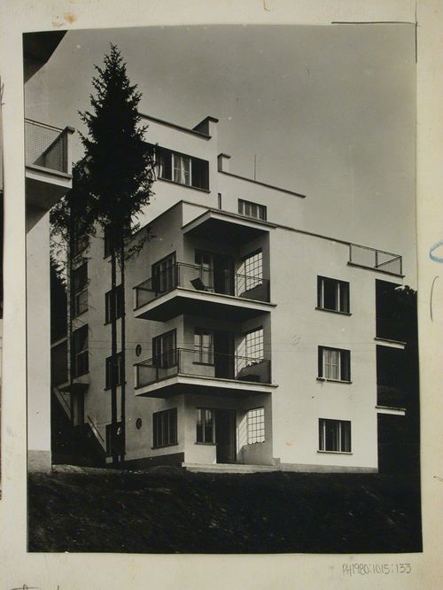 View of the Lazenské Sanatorium showing one of the boarding houses, Bila ctvrt' (The White Quarter), Luhacovice, Czechoslovakia (now Czech Republic)