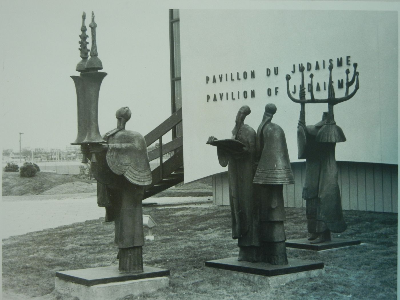 View of the sculpture 'The Procession' by Elbert Weinberg at the Pavilion of Judaism, Expo 67, Montréal, Québec