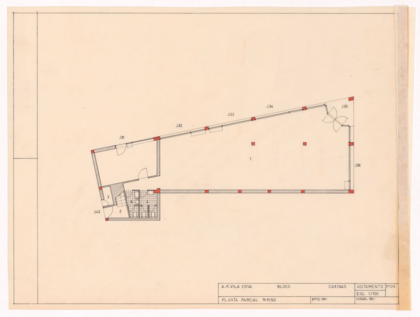 Partial first floor plan for Conjunto Habitacional em Caxinas, Vila Cova - Vila do Conde, Portugal