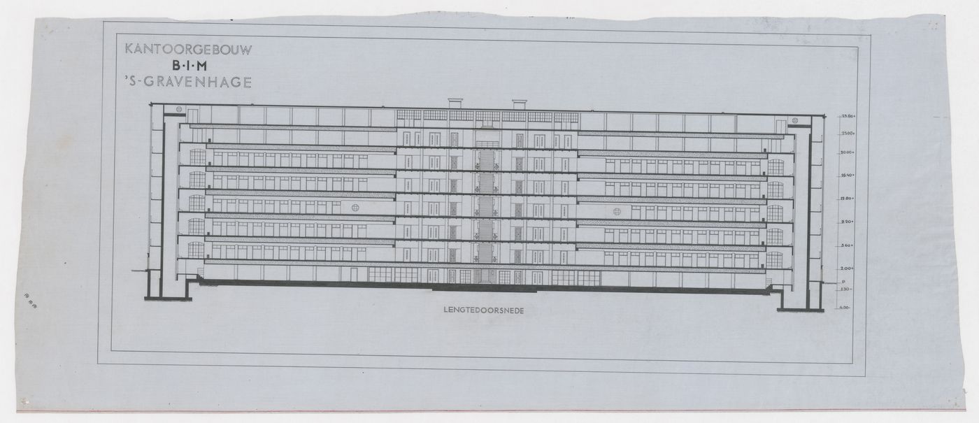 Longitudinal section for the Shell Building, The Hague, Netherlands