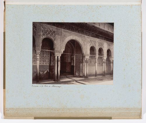 View of south wall in Court of the Lions, from center of the court, Alhambra, Granada, Spain
