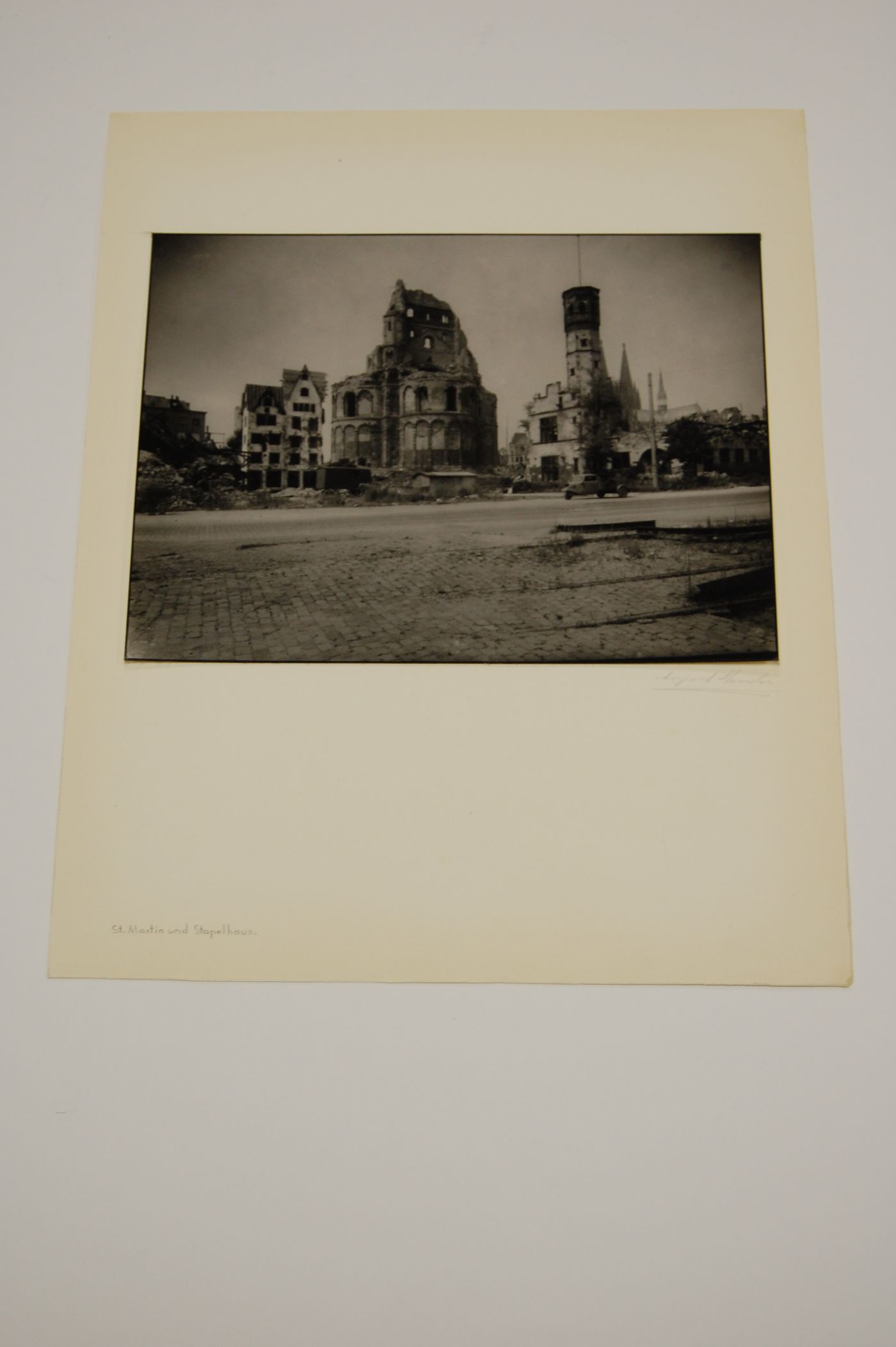 View of the Great St. Martin Church and Stapelhaus from street, Cologne, Germany