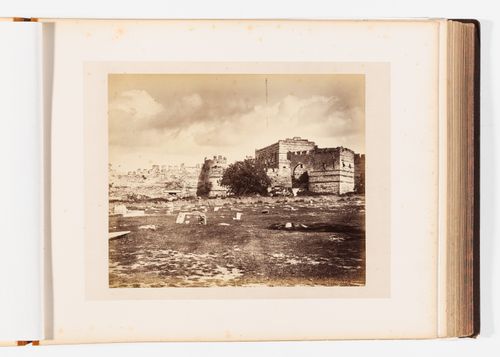 View a section of the Theodosian Wall and the Tekfur Sarayi (also known as the Palace of Porphyrogenitus), Constantinople (now Istanbul), Ottoman Empire (now in Turkey)