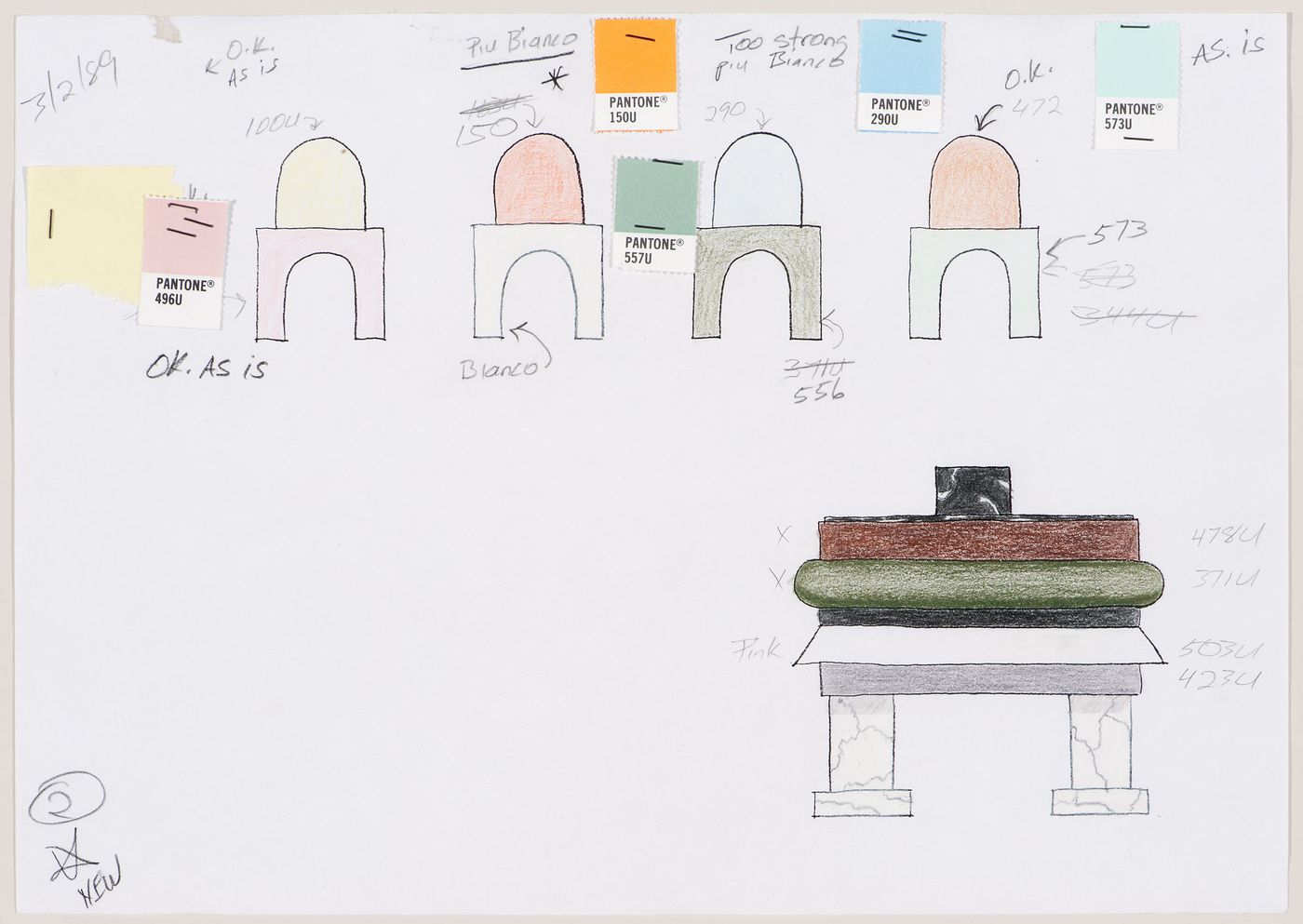 Colour study for a table and chairs for the Shaughnessy House, Canadian Centre for Architecture, Montréal