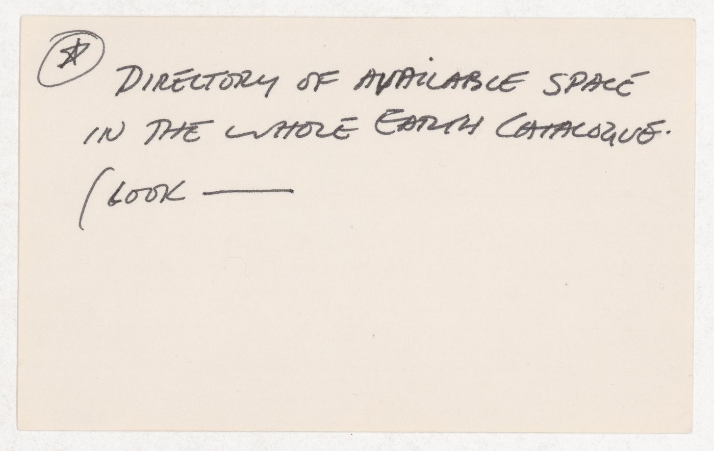 Directory of available spaces in the whole earth catalogue (Look -