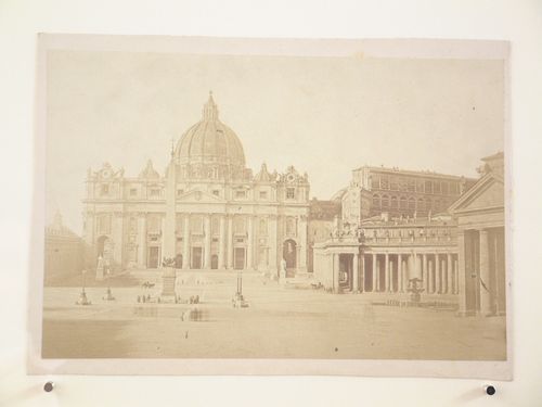 Exterior of St. Peter's, view from plaza inside colonnade by Bernini, Rome, Italy