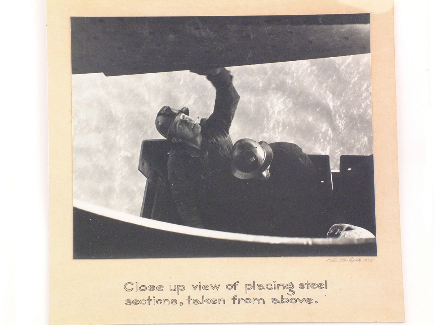 Oakland Bay Bridge under construction: Two workers, San Francisco, California
