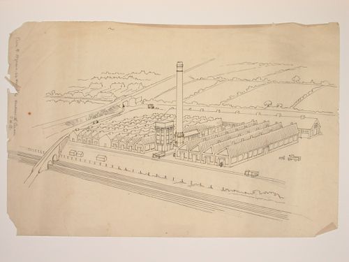 Perspectival view showing a factory complex in England