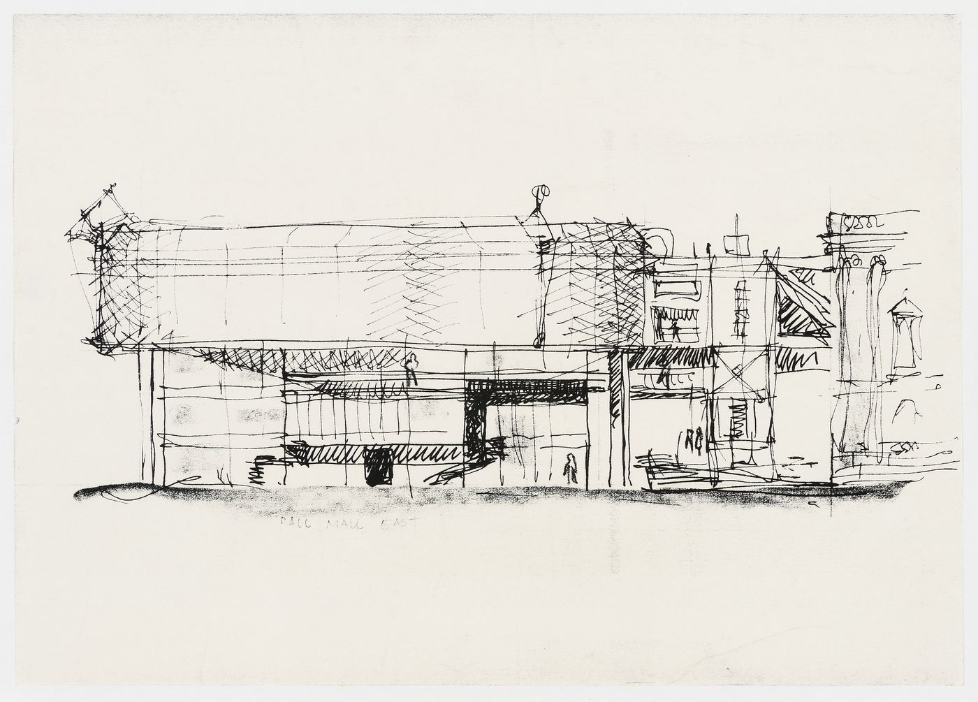 Trafalgar (entry in the competition for the Hampton Site Extension to the National Gallery): introductory panel with views of the proposed structure in context