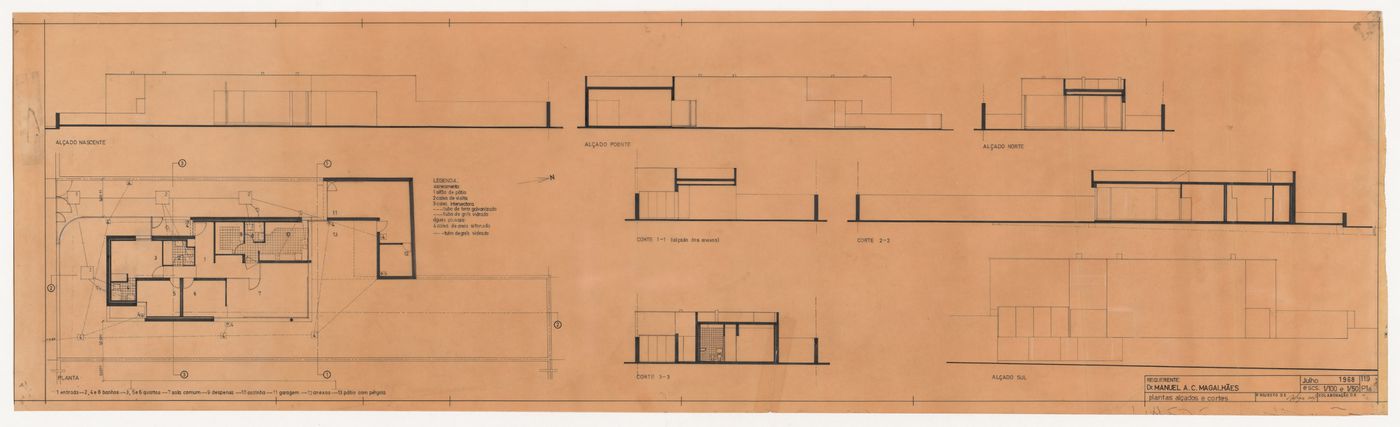 Plan, elevations and sections for Casa Manuel Magalhães, Porto