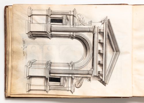 Design for an arch with Composite columns, entablature and pediment