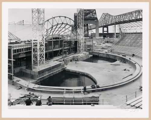View of the Aquacade under construction, Louisiana World Exposition, New Orleans