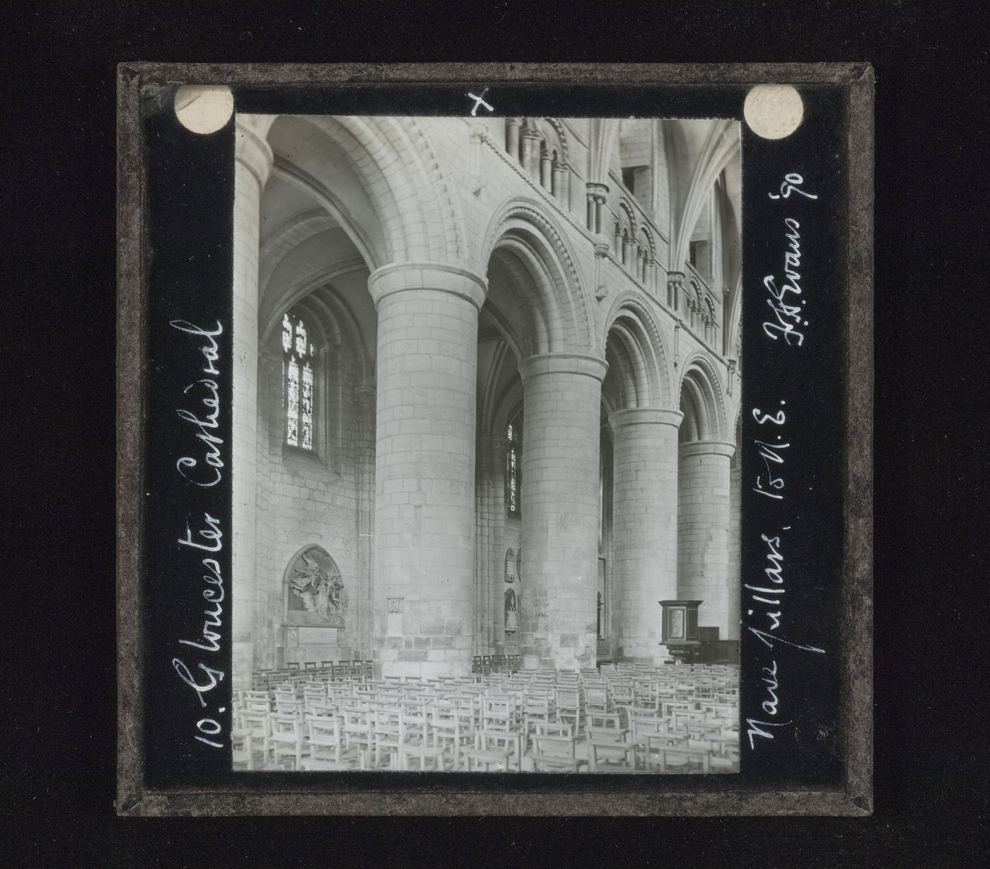 View of pillars of nave to the northeast, Gloucester Cathedral, Gloucester, Gloucestershire, England