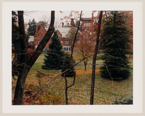Viewing Olmsted: View of rear of the monastery, the wooded area, Holy Transfiguration Monastery (formerly the Schlesinger Estate), Brookline, Massachusetts