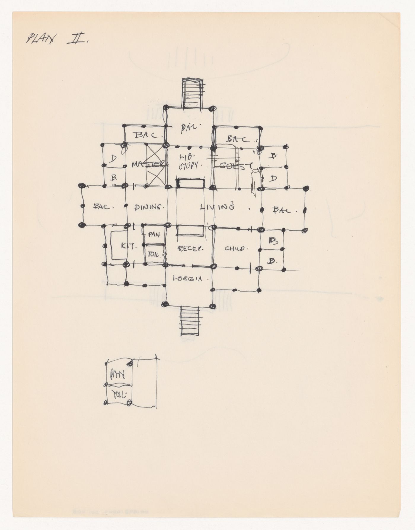 Sketch plan with anotations for Texas House 1