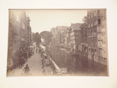 View of canal through residential area, Hamburg, West Germany