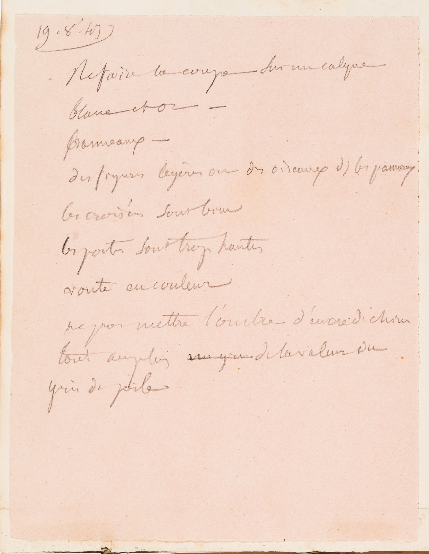 List indicating the colour scheme for the "foyer" for an opera house for the Académie royale de musique
