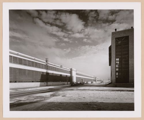 View of the south façade of the Assembly Building with the Boiler House on the right, Ford Motor Company Lincoln-Mercury division Automobile Assembly Plant, Saint Louis, Missouri