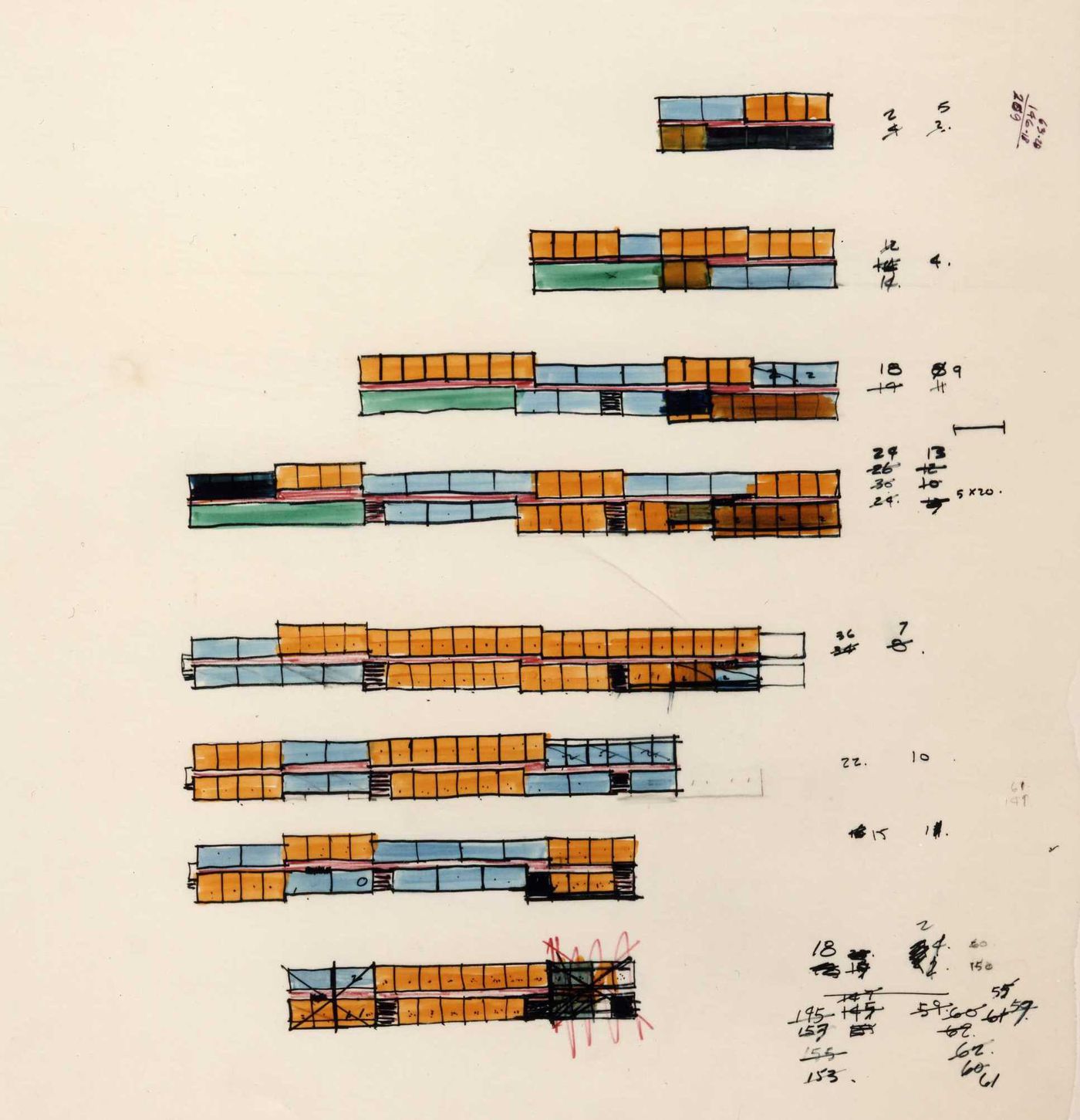 Schematic floor plan sketches of student block