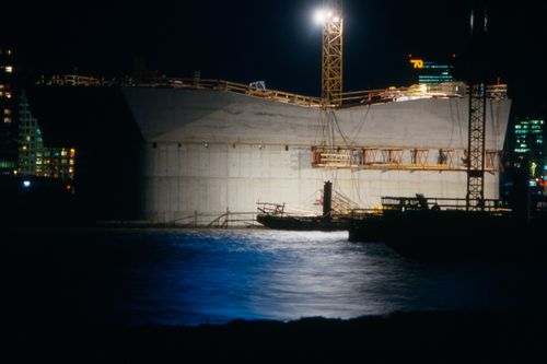 View of the fifth pier under construction, Erasmus Bridge construction, Rotterdam