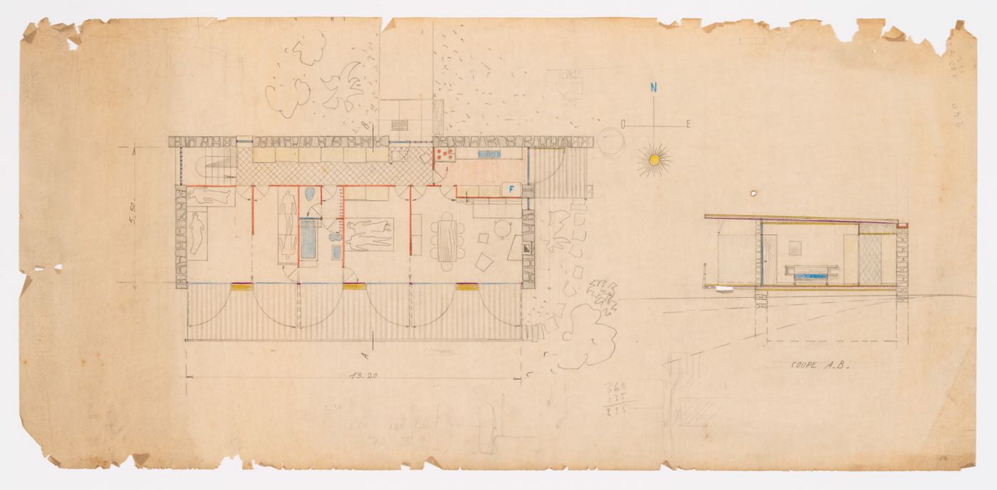 Plan et coupe pour une Maison unifamilial à Chandigarh, Inde