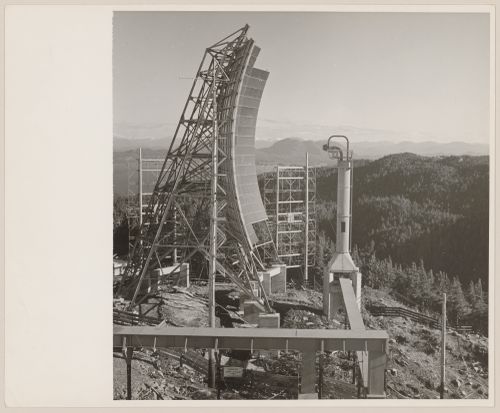 View of BC Tel troposcatter telecommunication system, Trutch Island, British Columbia, Canada