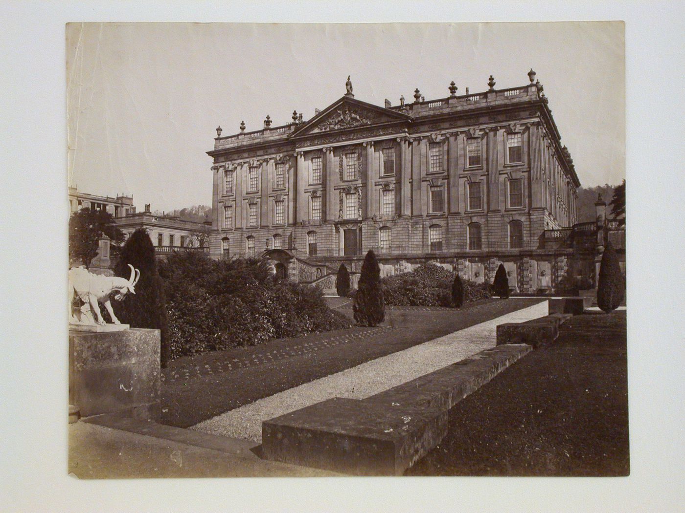 View of the west façade of Chatsworth House, Derbyshire, England