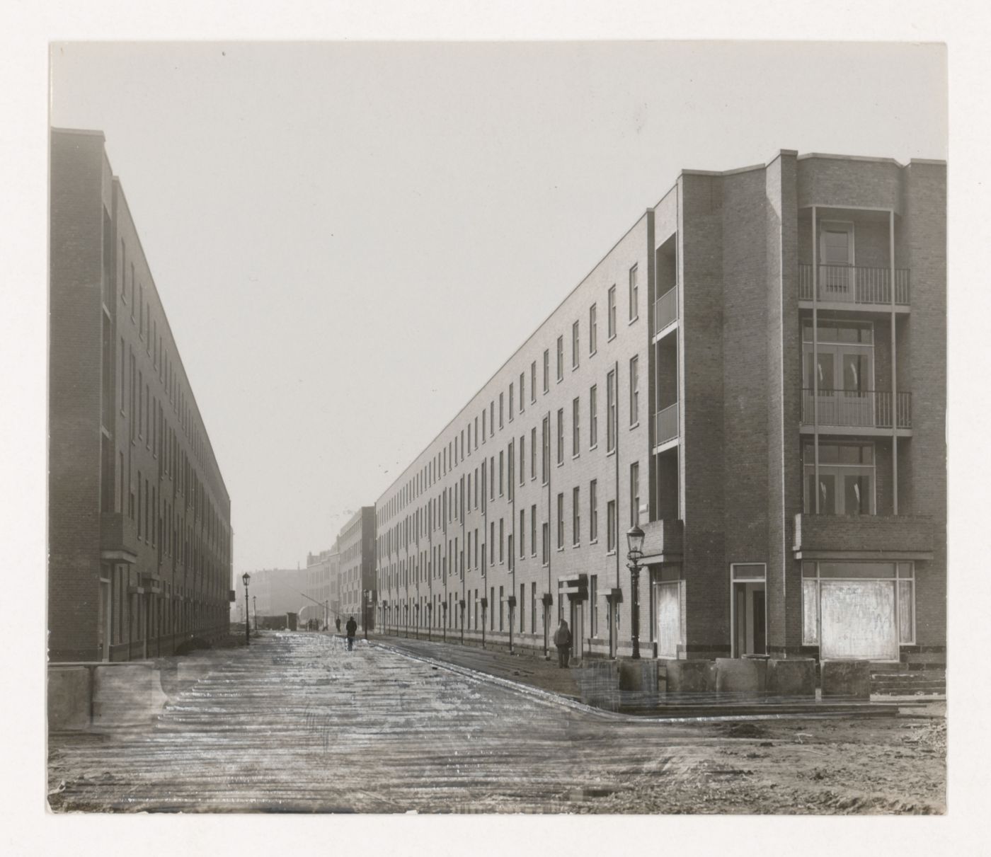 Exterior view of Tusschendijken Housing Estate under construction, Rotterdam, Netherlands