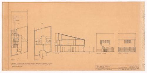 Plans, elevations and section for plot 15 of Conjunto Habitacional em Caxinas, Vila Cova - Vila do Conde, Portugal
