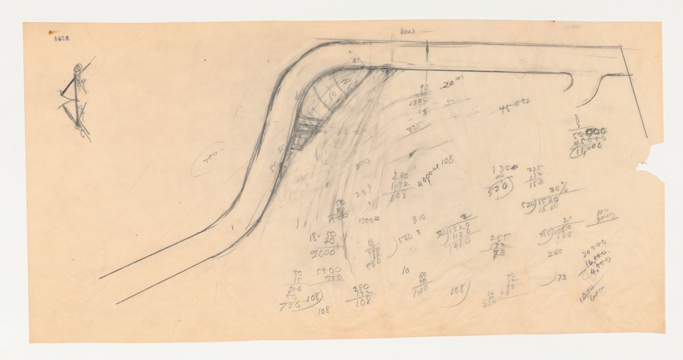 Swedenborg Memorial Chapel, El Cerrito, California: Plan for access road showing lot subdivision, and sketch plan for double doors