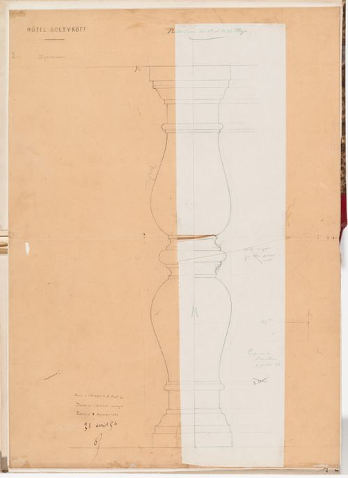 Elevation for the balusters for the first and second floor balconies, Hôtel Soltykoff